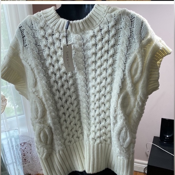 SHEKOU Twisted Knit Cable Sweater Women Size S - Picture 4 of 7